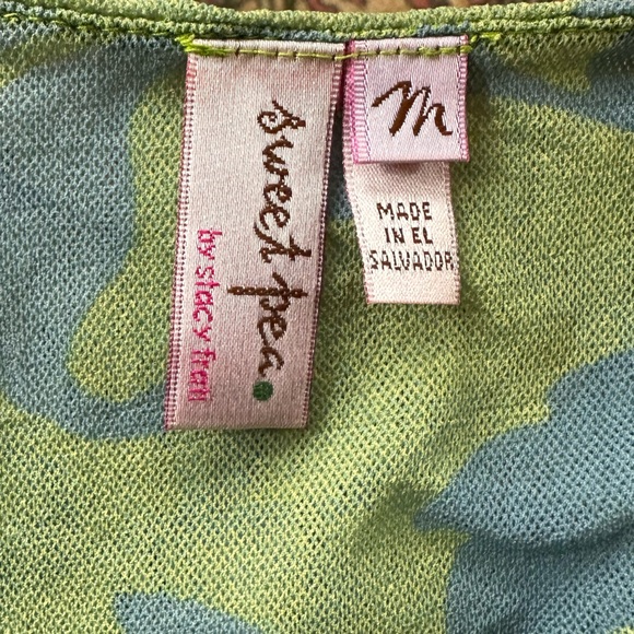 Vintage Y2K Sweet pea mesh Green floral wrap top sz medium - Picture 3 of 7